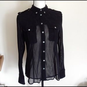 L.A.M.B. Sheer Black Cotton Tulle Button Up Sz 6